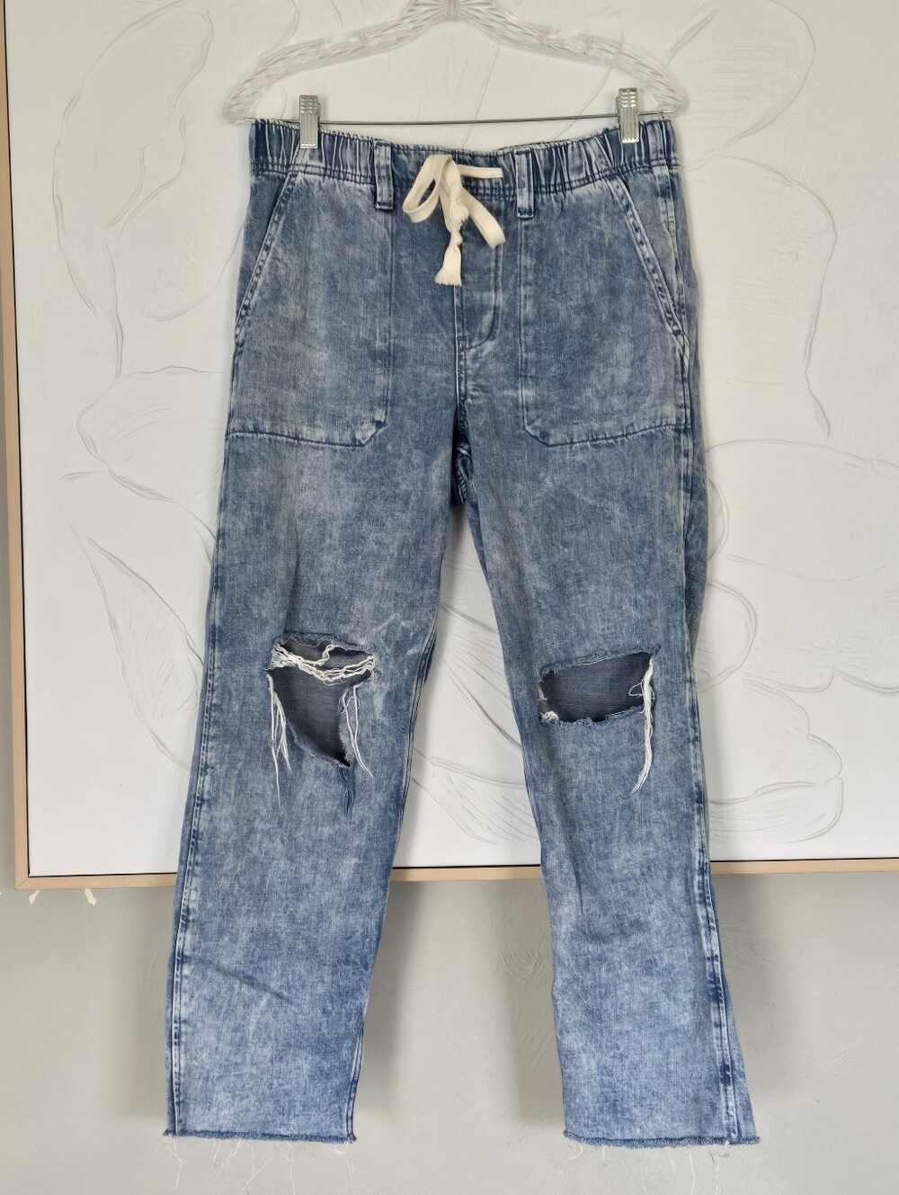 Gap• Easy Denim Utility Women's Distressed Drawstring Jeans. Sz M - Picture 2 of 9